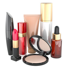 Decorative cosmetics, makeup set. 3D rendering isolated on transparent background