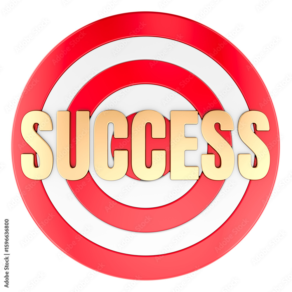 Poster success concept with circular target board. 3d rendering isolated on transparent background