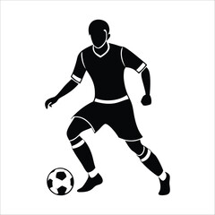Dynamic vector and silhouette illustrations capture a soccer player in action, skillfully kicking the ball during a competitive game