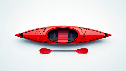 Fototapeta premium Red kayak with paddle isolated on white, symbolizing water sport and adventure
