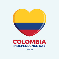 Colombia Independence Day poster vector illustration. Flag of Colombia in heart shape icon vector. Colombian Flag love symbol. Template for background, banner, card. July 20 each year. Important day