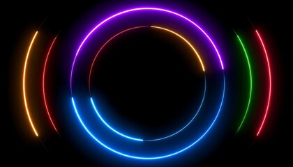 Colorful neon circles on black background