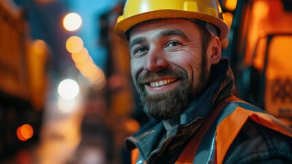 A man with a beard wearing a hard hat and work attire, suitable for construction or DIY projects
