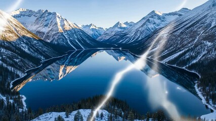 Winter Mountain Lake Reflections in the Morning Light - Powered by Adobe