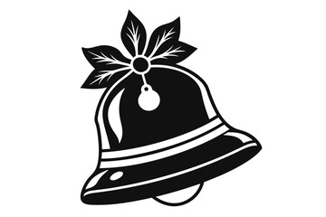 Black bell adorned with leaves makes a ringing sound in celebration in vector