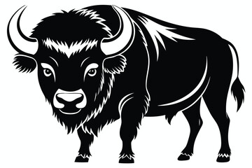 Powerful black bison gazes forward with its distinctive horns in a striking design © produmnya 