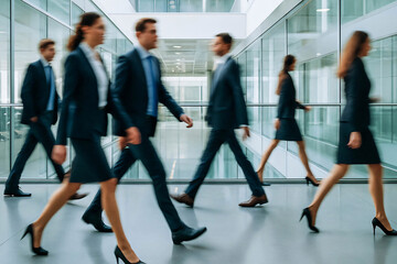 Fototapeta premium Blurred Motion of Business People Walking in Modern Office Building