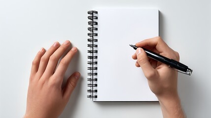 Creative writing practice with a pen and blank notebook page