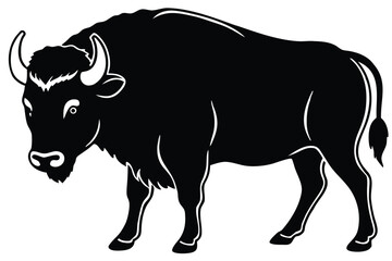 Majestic buffalo silhouette shows strong musculature and iconic horns, embodying power and natural grace