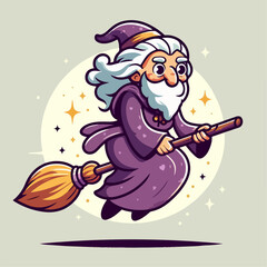 illustration of a witch flying on a broomstick
