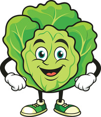 Fototapeta premium Cheerful cartoon lettuce character with a friendly smile and wearing green shoes