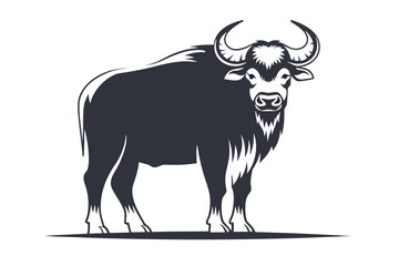 Majestic gaur stands powerfully, showcasing its prominent horns and robust physique in simple vector