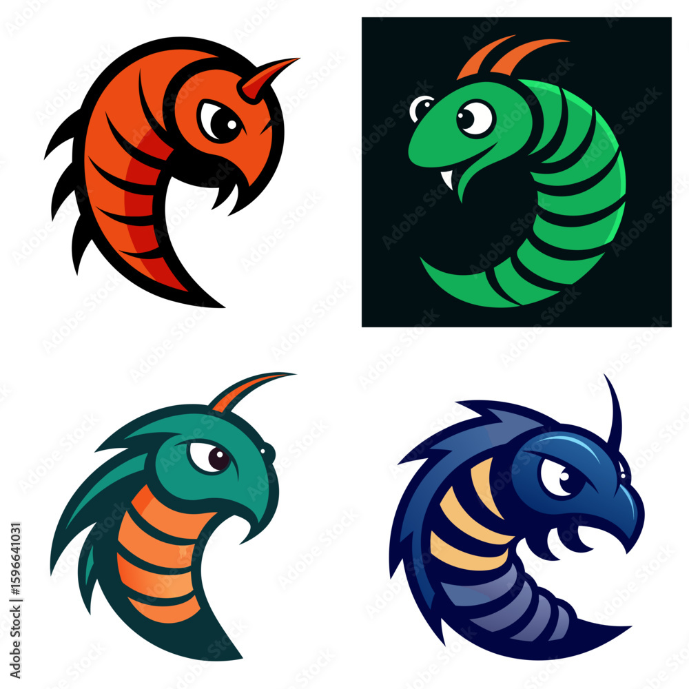 Aufkleber collection of cartoonish worm or snake like creatures with different color schemes and expressions