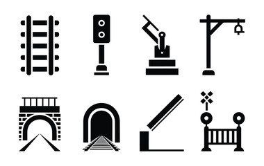 Obraz premium train and transport silhouette vector set – subway, rail, locomotive and transit symbols for travel design use