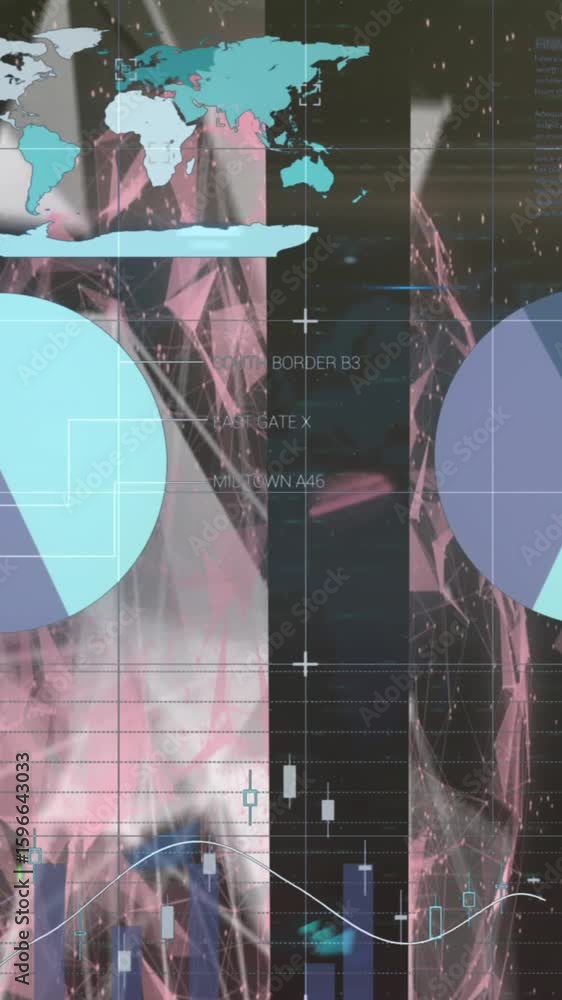 Poster animation of data processing over globe on black background
