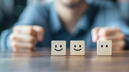 Customer satisfaction feedback wooden blocks