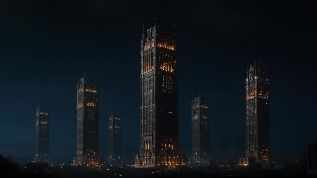 Futuristic Gotham Skyline at Night: A Glimpse into a Neo-Gothic Metropolis of Tomorrow