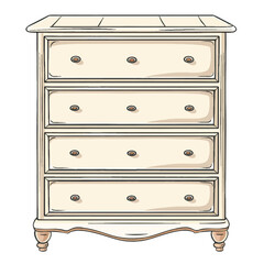 Detailed HandDrawn Chest of Drawers with Four Drawers and Oval Knobs
