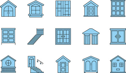 Collection of light blue architectural elements and structures building house