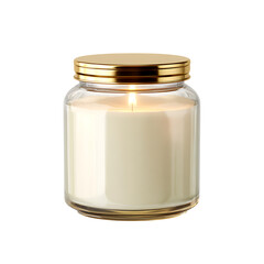 Lit Cream Candle in Glass Jar with Gold Lid lit candle