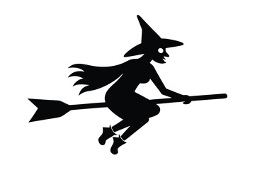 witch flying on broom vector icon
