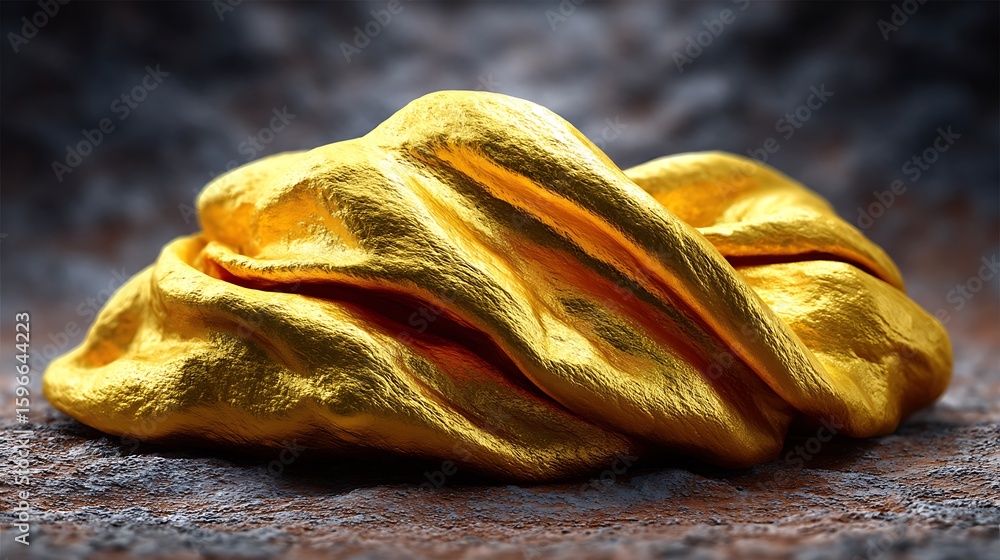 Poster a realistic golden background with overlapping crumples and creases on a reflective metallic surface
