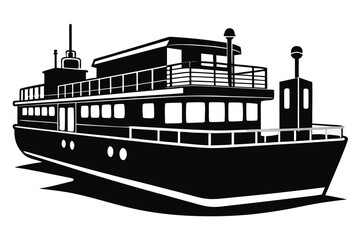 Obraz premium Stylized black ferry boat showcases intricate details like windows, railings, and radar masts