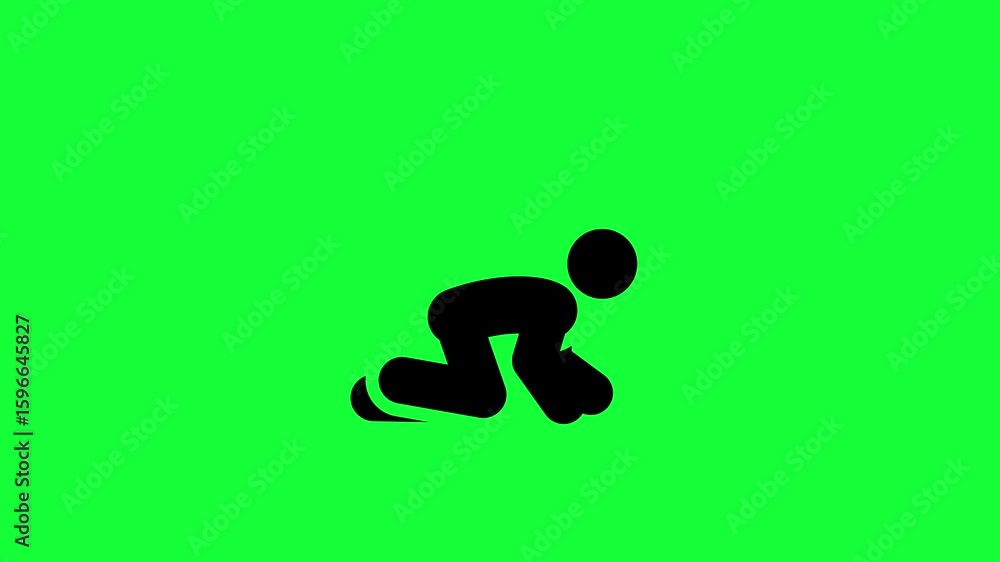 Poster animated stick figure crawling on a green screen, motion graphics for visual projects