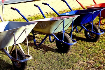 Garden carts for sale in a gardening supply store