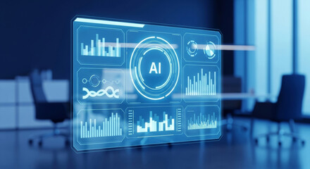 AI Dashboard Interface with Data Analytics and Machine Learning Visualization in Modern Office