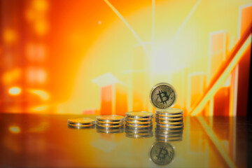 Fototapeta premium Investing in cryptocurrency, especially Bitcoin, as a vision for future digital currency assets — symbolizing innovation, decentralization, and financial growth.