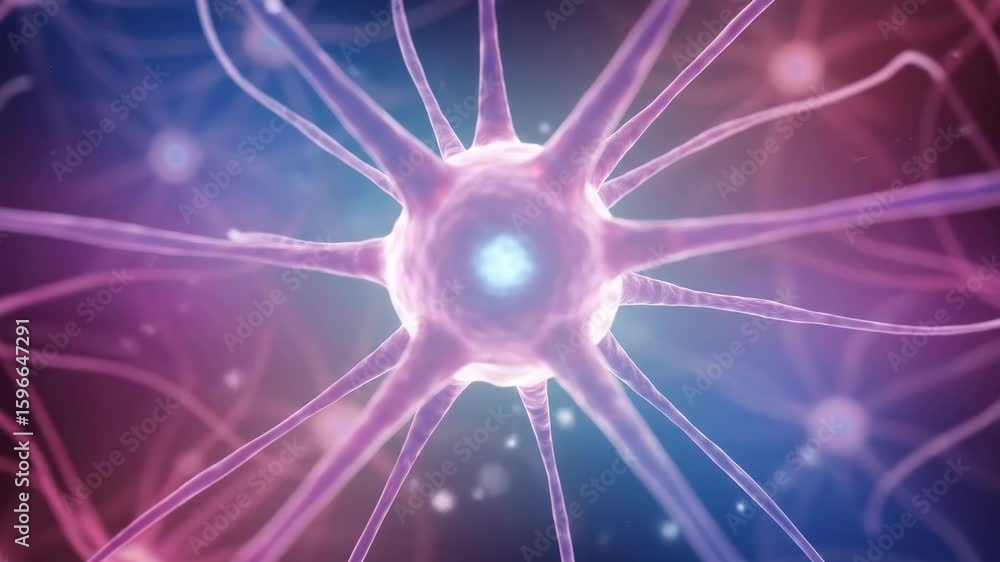 Aufkleber microscopic view of neuron network - a detailed microscopic view of a neuron cell, showcasing its in