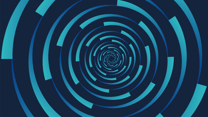 Futuristic abstract background featuring a vortex of concentric, segmented blue rings creates a sense of motion and depth, resembling a digital tunnel or data portal