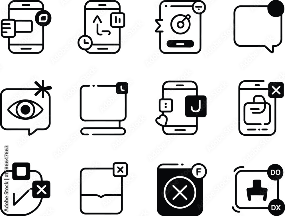 Poster collection of mobile phone notification icons and interface elements