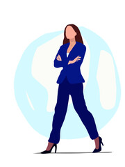 A confident woman dressed in
a deep blue blazer stands with
arms crossed in front ofa globe,
symbolizing global professionalism,
leadership, and a career-driven
mindset.