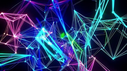 Pulsating neon grids flicker between magenta cyan amber evoking synaptic firings digital brain seamless video K loop supplies tech conferences AI explainers NFT promo teasers tidy retro future - Powered by Adobe