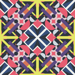 Colorful abstract geometric background. Seamless bright creative vector pattern with shapes. Decorative mosaic vibrant endless modern texture