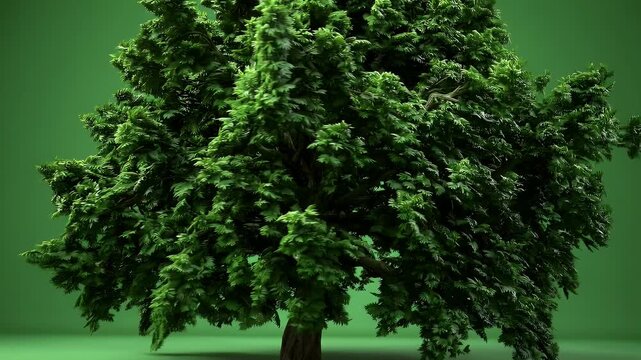 A richly detailed oak stands isolated chroma green each leaf rendered crisp K detail offering environmental filmmakers game developers VFX artists instantly keyable tree asset ready to drop forests