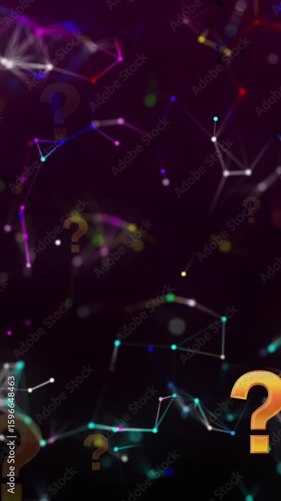 Poster Animation of question mark icons over network of connections on black background