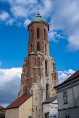 Mary Magdalene Tower or Buda Tower in gotic style in Kapisztran square, Budapest, Hungary. Vertical image