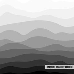 Abstract monochrome halftone gradient background with smooth wavy lines. Minimal gray layered texture design for modern poster, cover, banner or wallpaper