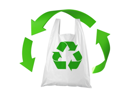  Floating Plastic Bag Encircled by Rotating Green Arrows, 3D Environmental Icon, Isolated - Powered by Adobe