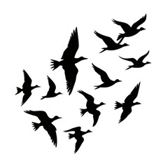 Flock of birds flying silhouette vector