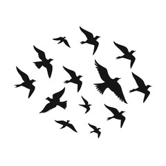 Flock of birds flying silhouette vector