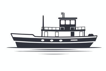 Obraz premium A large commercial fishing boat is depicted in monochrome silhouette on water