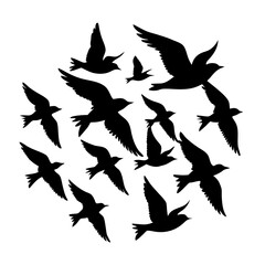 Flock of birds flying silhouette vector