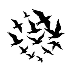 Flock of birds flying silhouette vector