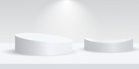 3d background products display podium. background vector 3d rendering with podium. stand to show cosmetic product on podium 3d. Stage showcase on pedestal display beige background studio.