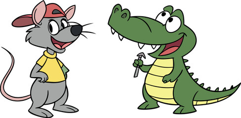Crocodile and rat cartoon character vector image