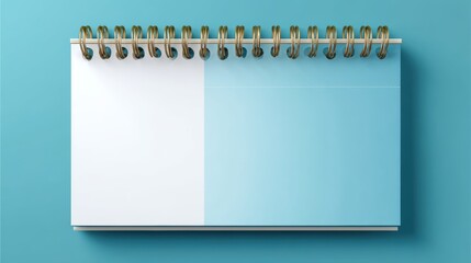 A blank, spiral-bound desk calendar or planner with clean white pages lies open on a blue surface, ready for scheduling or note-taking, digital scheduler